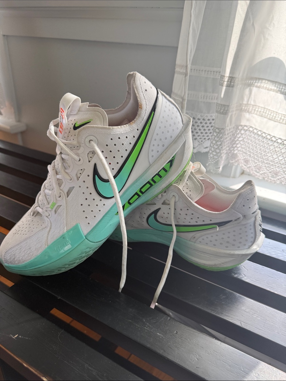 Nike Men's White & Teal Athletic Shoes with Neon Green Accents